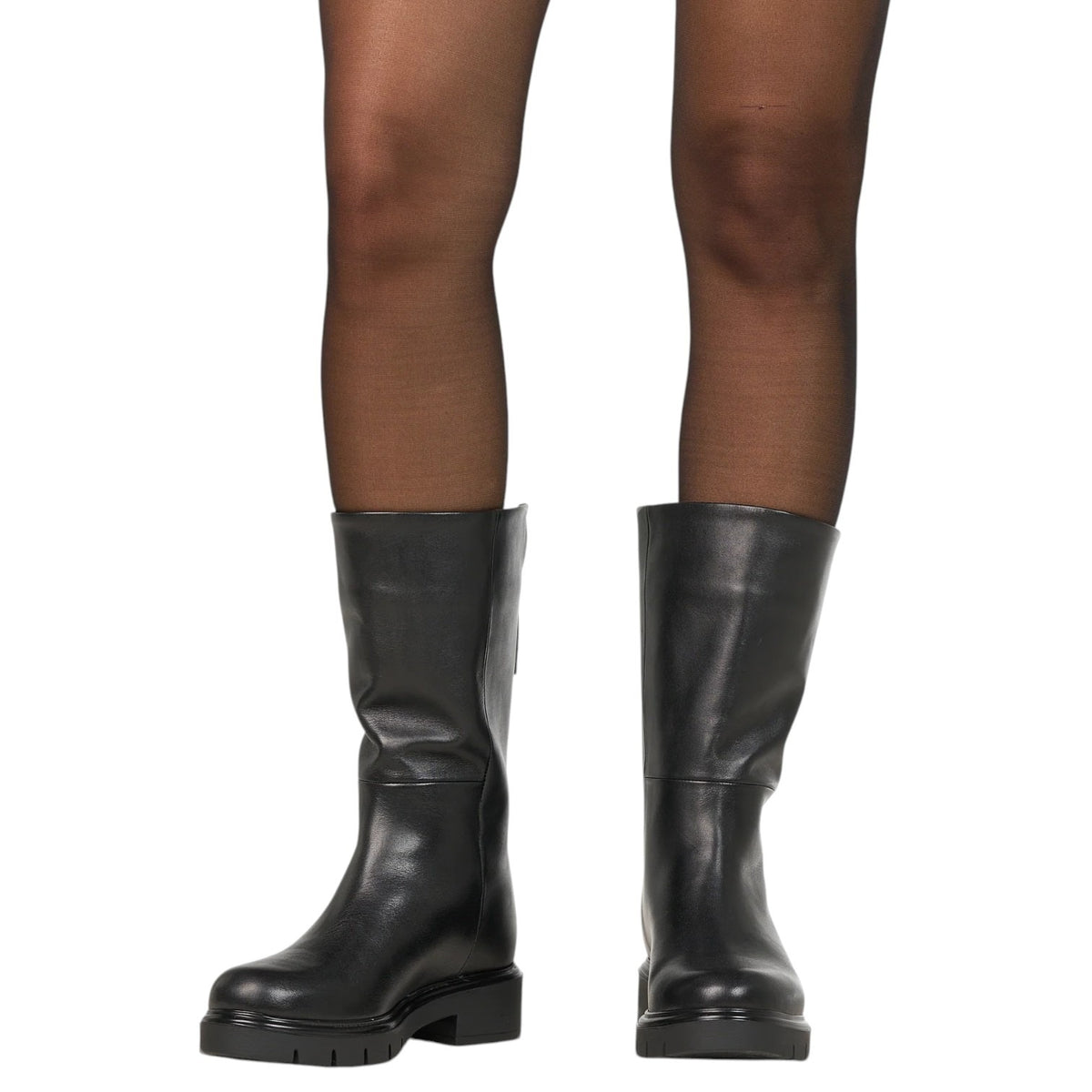 Albano Stivaletto Donna Alto Nero in Pelle con Tacco Largo 40mm