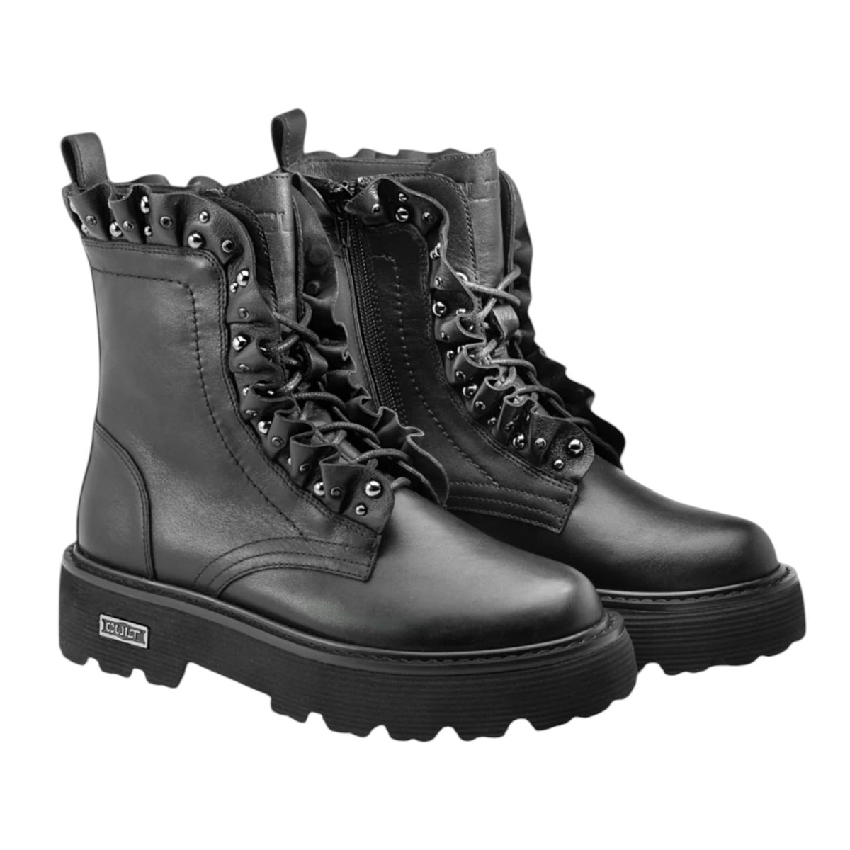 Cult Anfibio Donna in Pelle Rouches e Borchie Nero