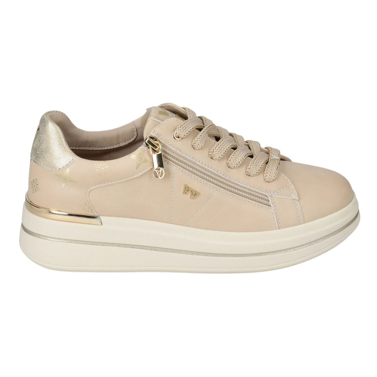 Valleverde Sneakers Donna in Ecopelle Crema con Lacci e Zip