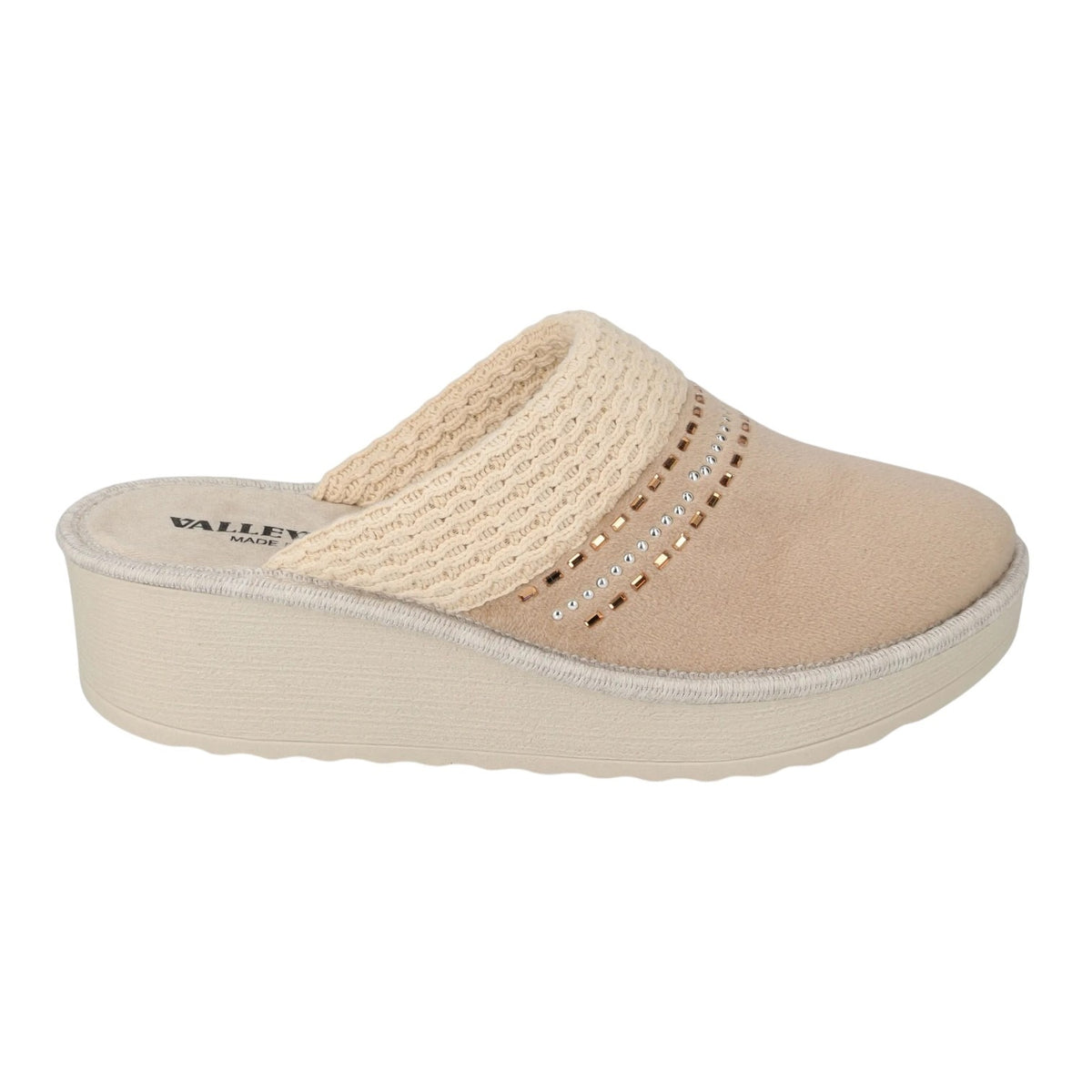 Valleverde Pantofola Donna Beige in Velluto con Zeppa Alta 50mm