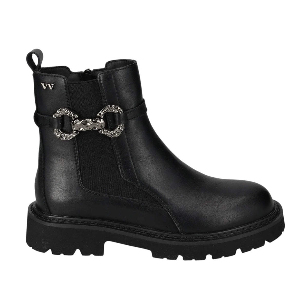 Valleverde Stivaletto Donna in Pelle Nera con Accessorio e Zip