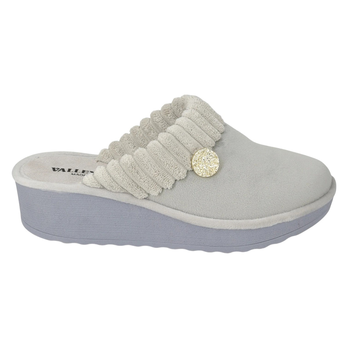 Valleverde Pantofola Donna in Velluto Grigio Effetto Plissé con Zeppa Alta 50mm