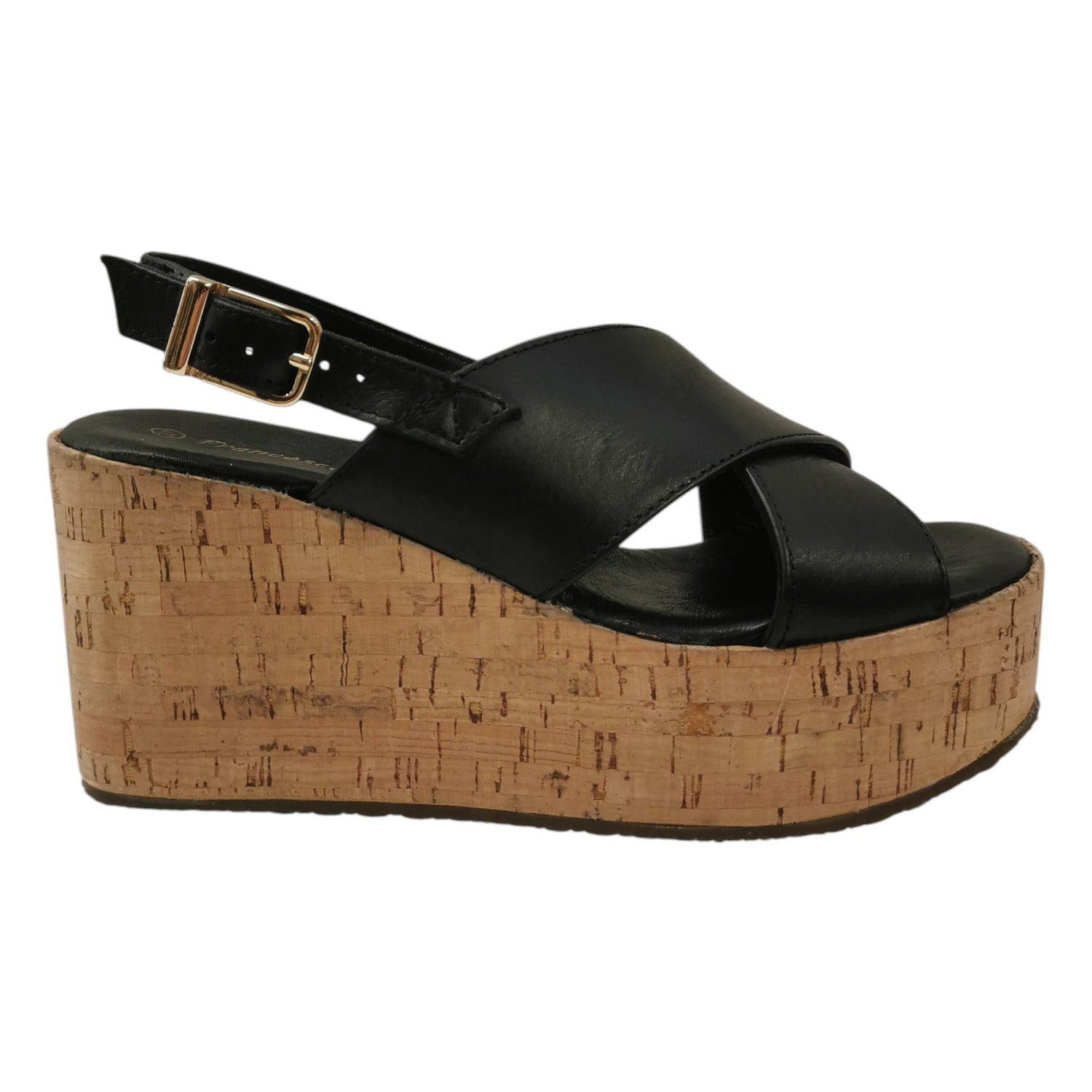 Francesco Brunelli Sandalo Donna in Pelle Nera con Zeppa Alta 85mm