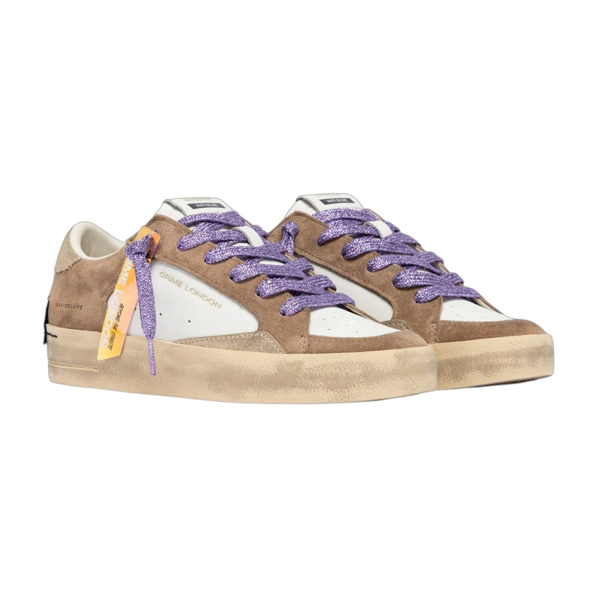 Crime London Sneakers Donna Bianco Tortora SKATE Toffee Lilac