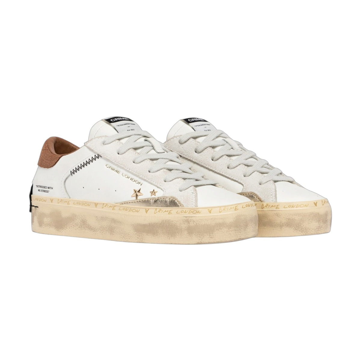 Crime London Sneakers Donna Bianca Distressed Platform Golden Star