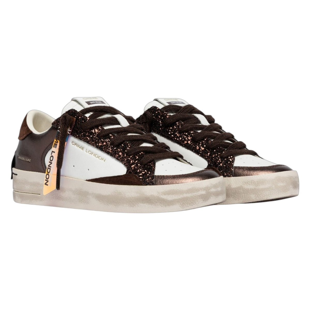Crime London Sneakers Donna Bianco Marrone SKATE Cocoa Mist