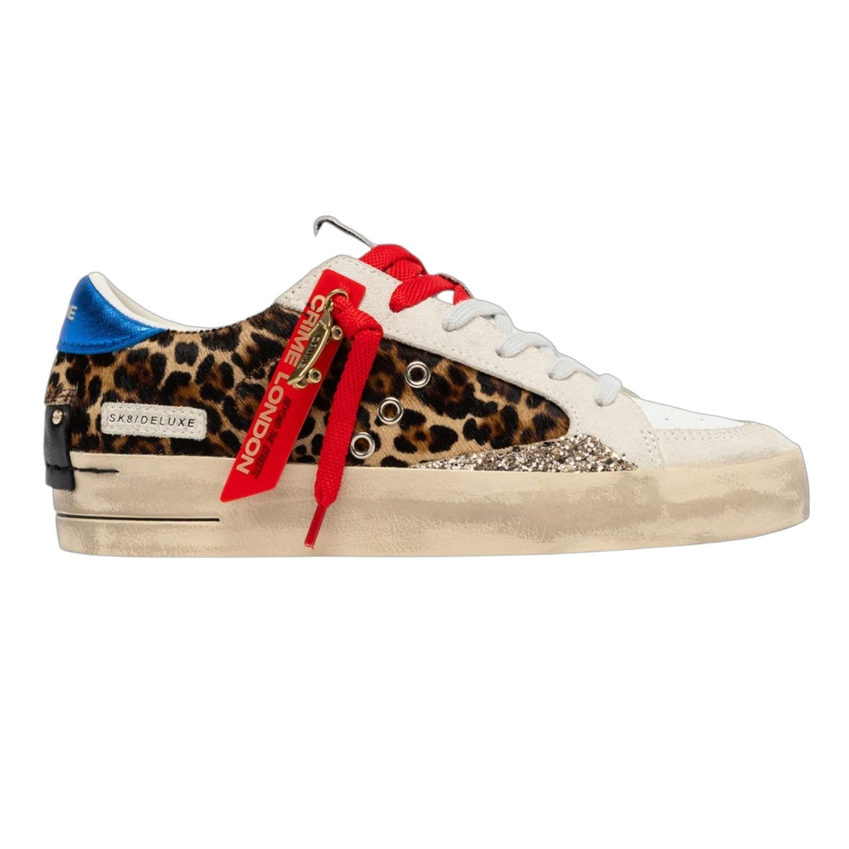 Crime London Sneakers Donna Bianco Leopardato SKATE Cheetah Pop