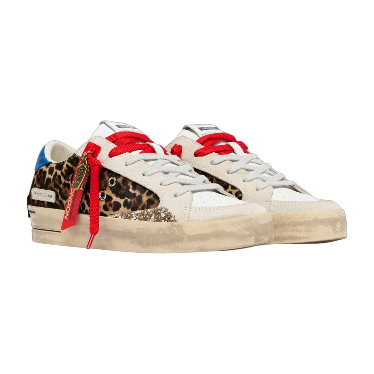 Crime London Sneakers Donna Bianco Leopardato SKATE Cheetah Pop