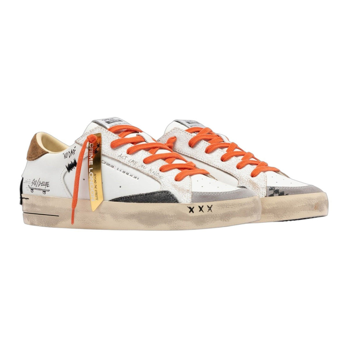 Crime London Sneakers Uomo Bianco Grigio SKATE Orange Flame