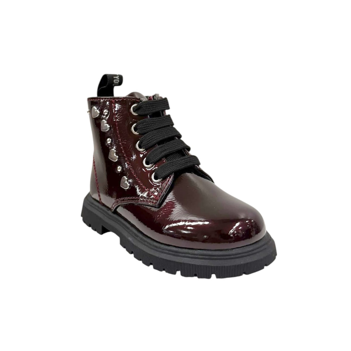 Cult Young Anfibio Bambina in Vernice Bordeaux con Cuori e Borchiette
