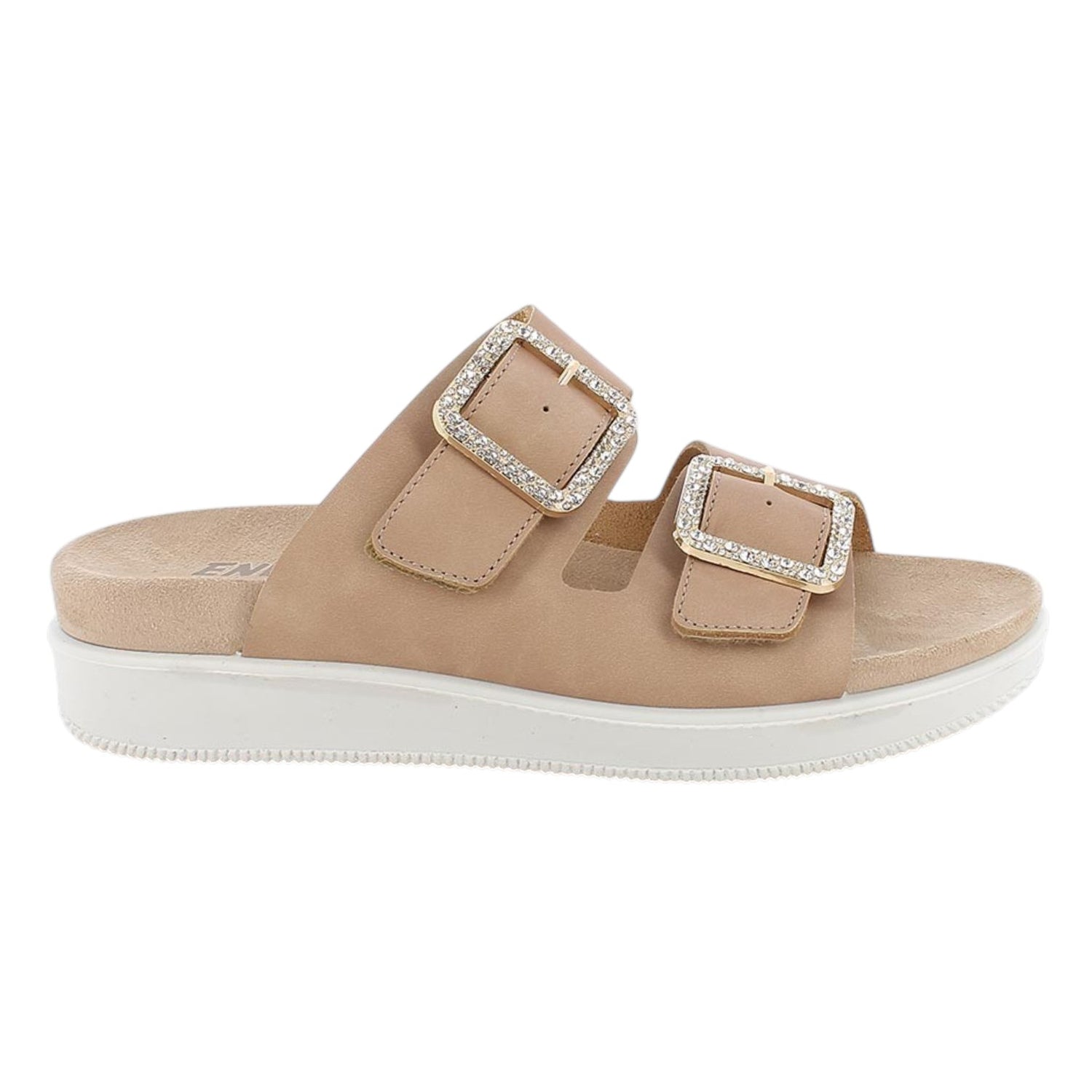 Enval Soft Ciabatta Donna in Pelle Beige con Doppia Fibbia