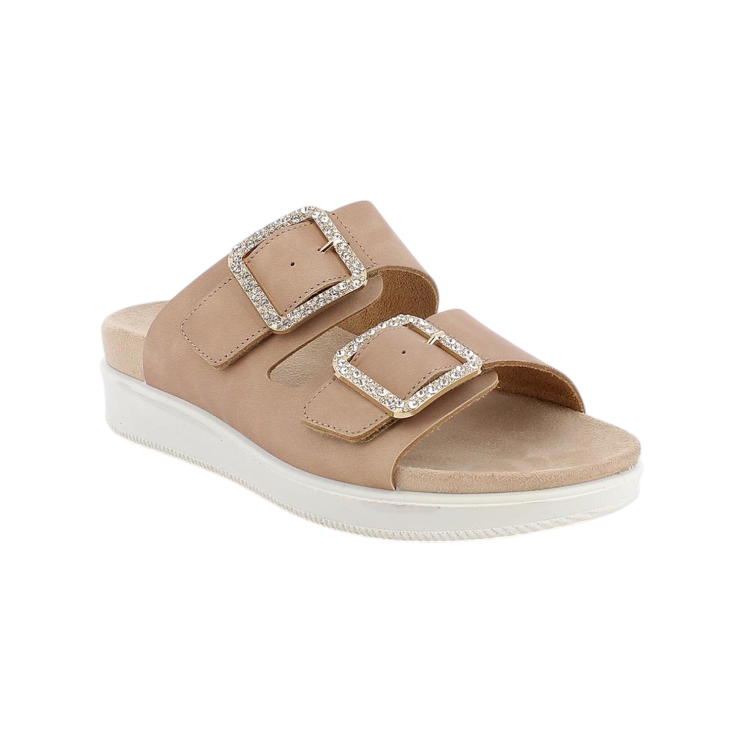 Enval Soft Ciabatta Donna in Pelle Beige con Doppia Fibbia