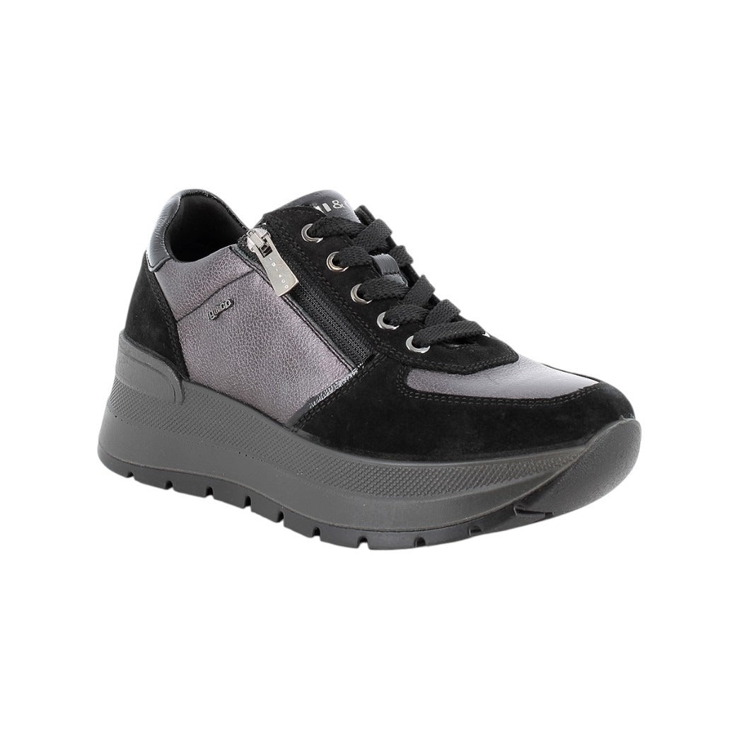 Igi&Co Sneakers Donna in Pelle Laminata e Camoscio Nero