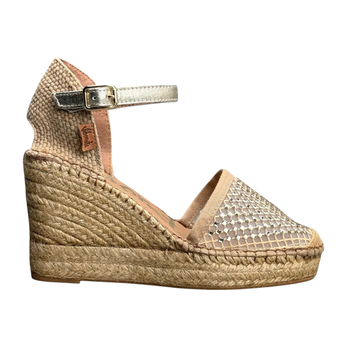 Vidorreta Espadrillas Donna Beige con Pietre con Zeppa Alta 100mm