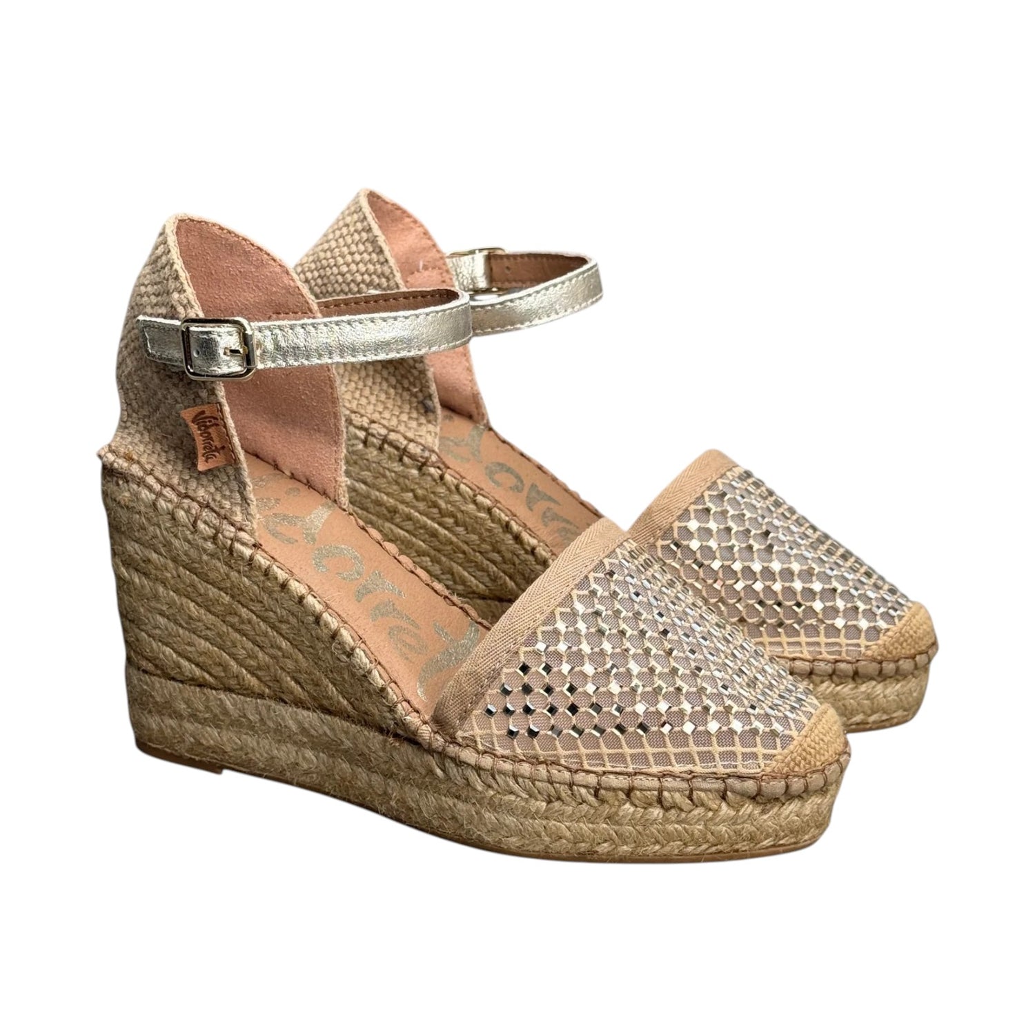 Vidorreta Espadrillas Donna Beige con Pietre con Zeppa Alta 100mm
