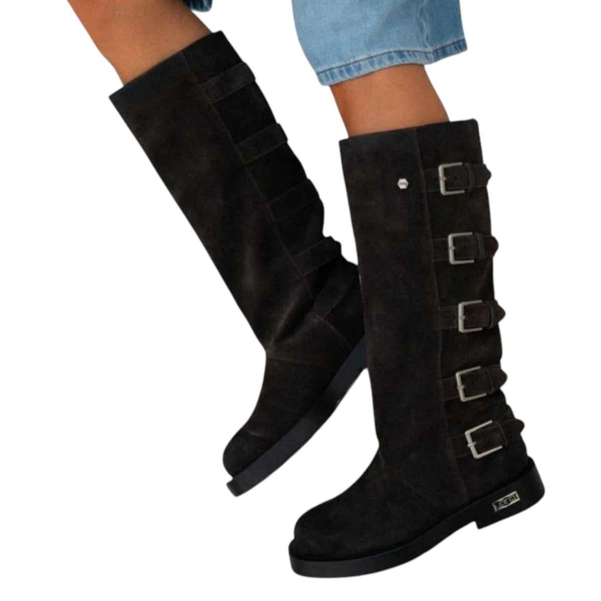 Cult Biker Donna in Camoscio Moro con Fibbie