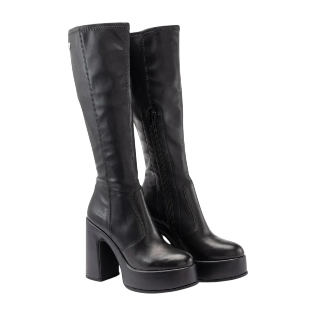 Cult Stivale Alto Donna Nero in Ecopelle con Tacco Largo 120mm e Plateau