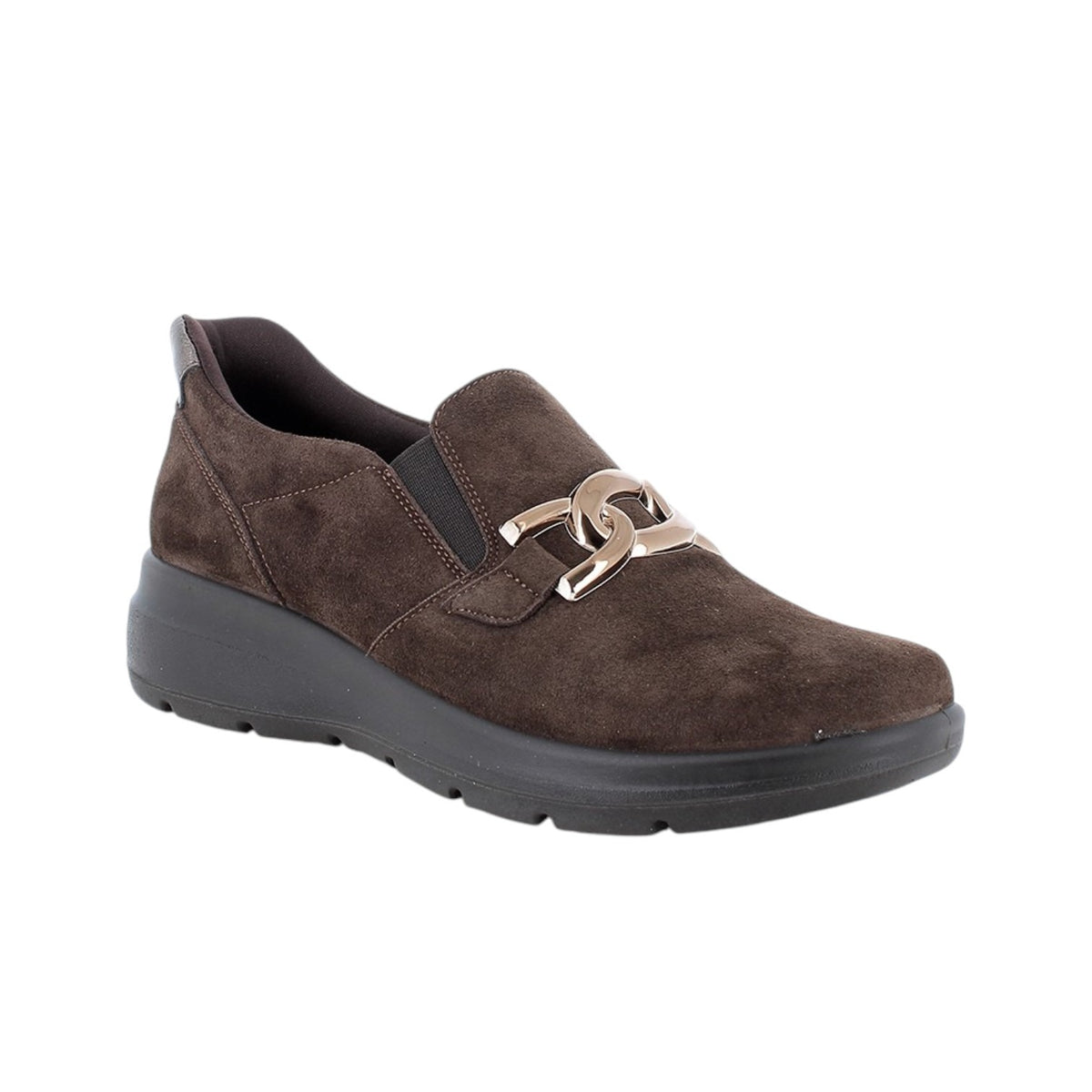Enval Soft Mocassino Donna Moro in Camoscio Moro con Inserto Oro