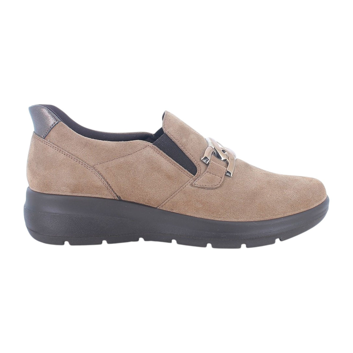 Enval Soft Mocassino Donna Fango in Camoscio con Inserto Oro