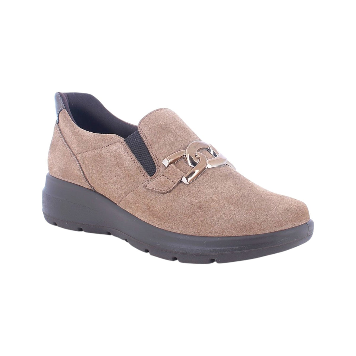 Enval Soft Mocassino Donna Fango in Camoscio con Inserto Oro