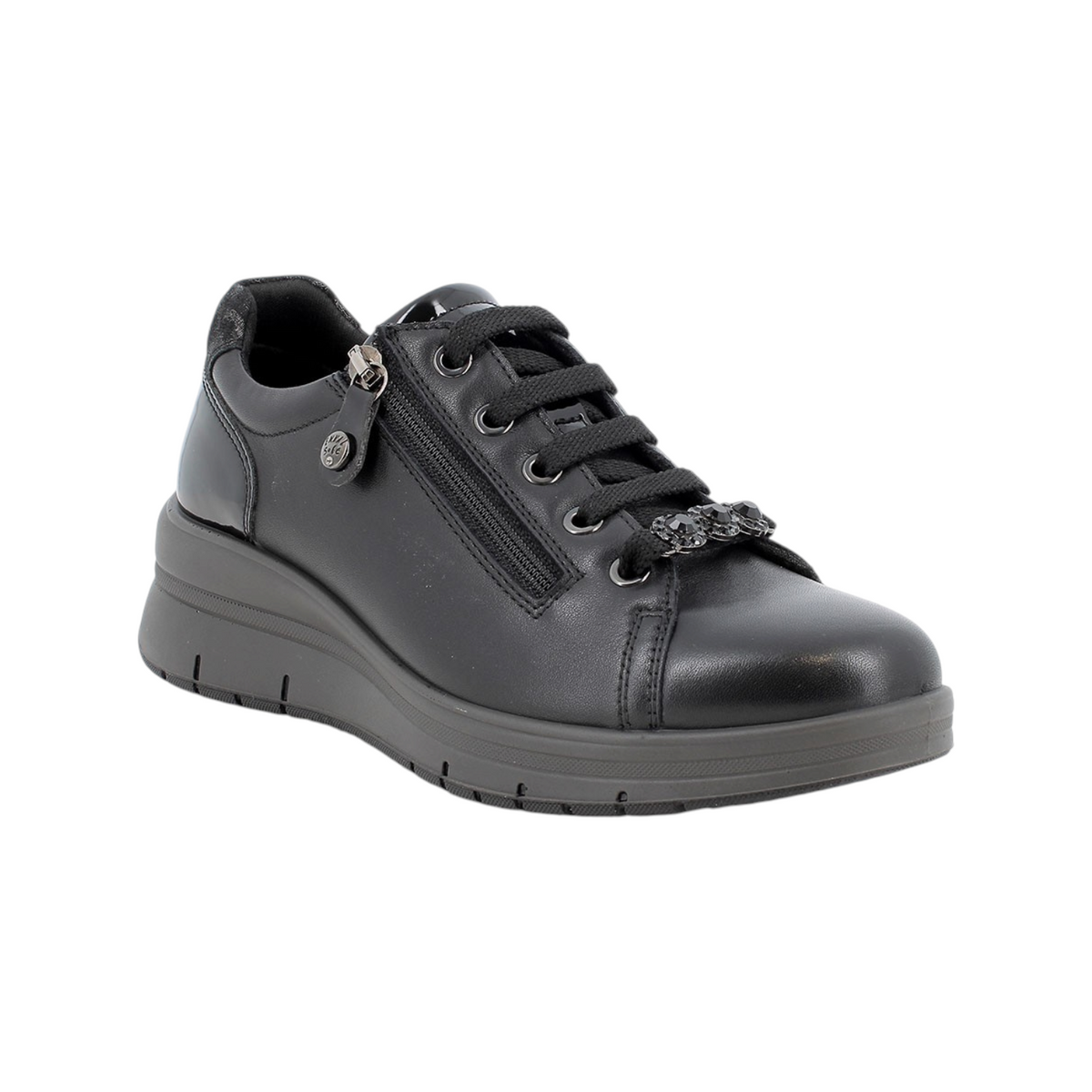 Enval Soft Sneakers Donna in Pelle Nera con Accessorio e Zeppa di 45mm
