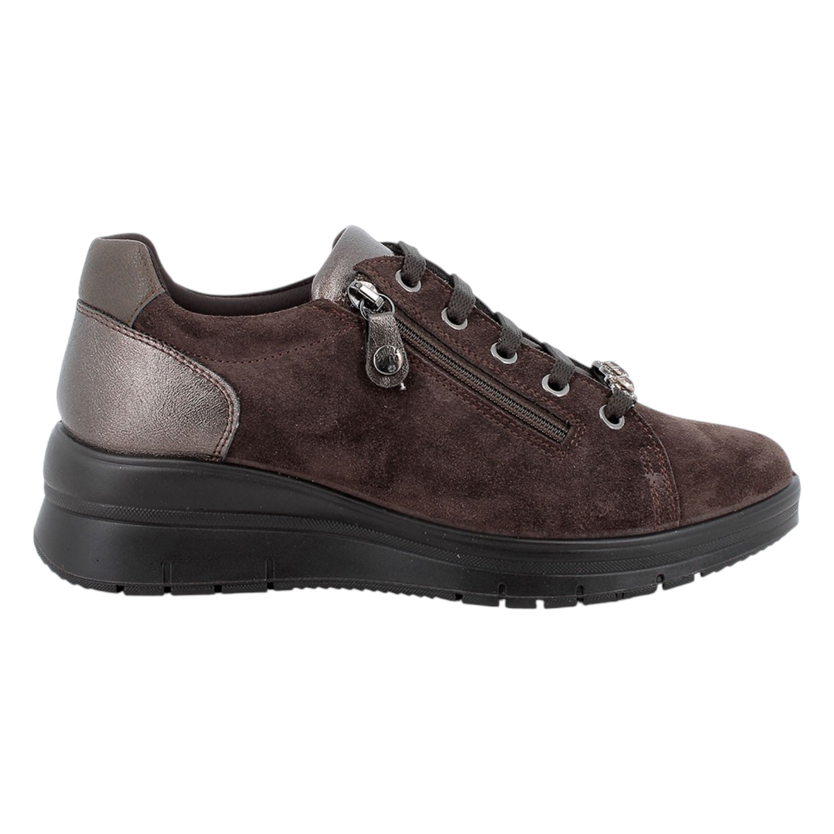 Enval Soft Sneakers Donna in Camoscio Moro con Accessorio e Zeppa di 45mm