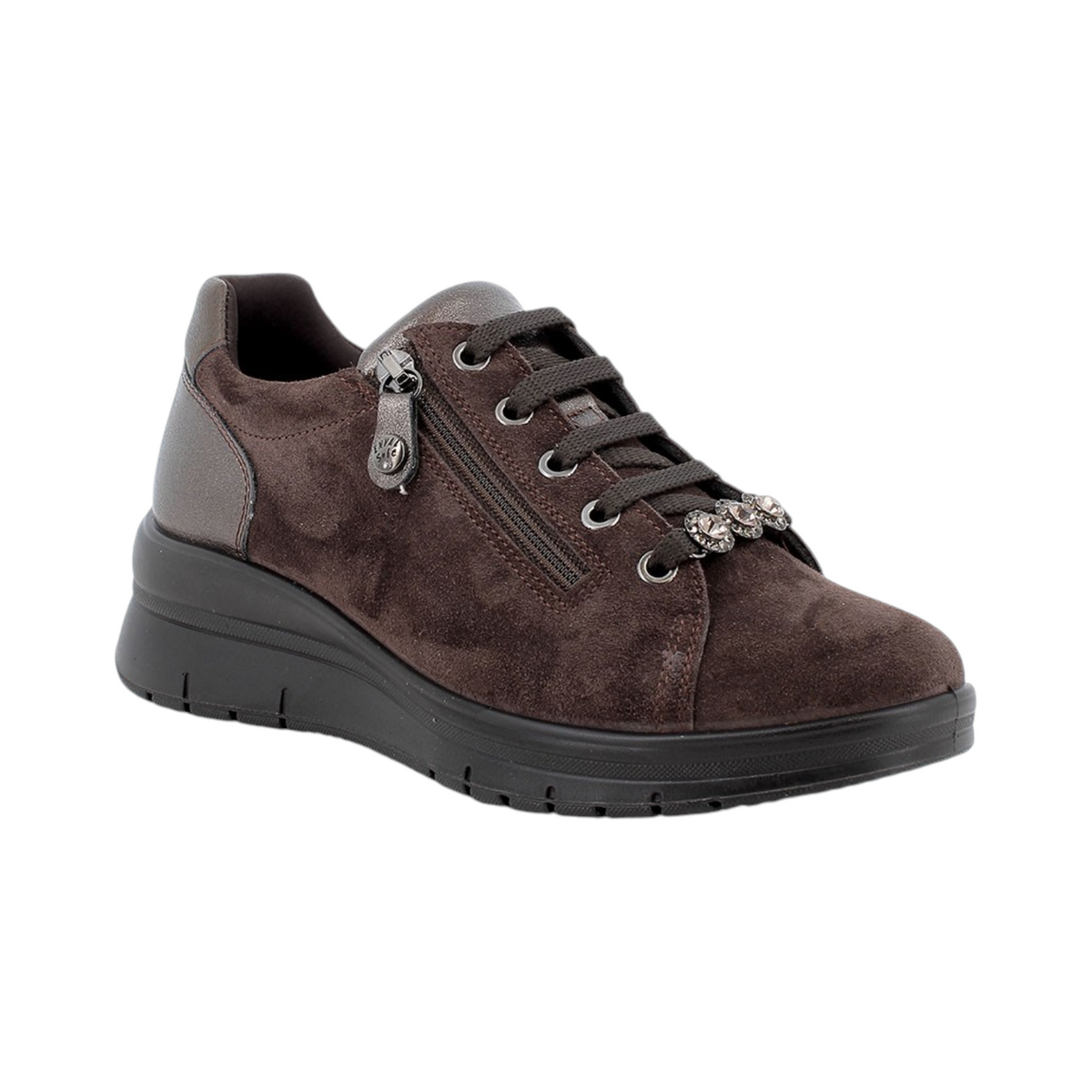 Enval Soft Sneakers Donna in Camoscio Moro con Accessorio e Zeppa di 45mm