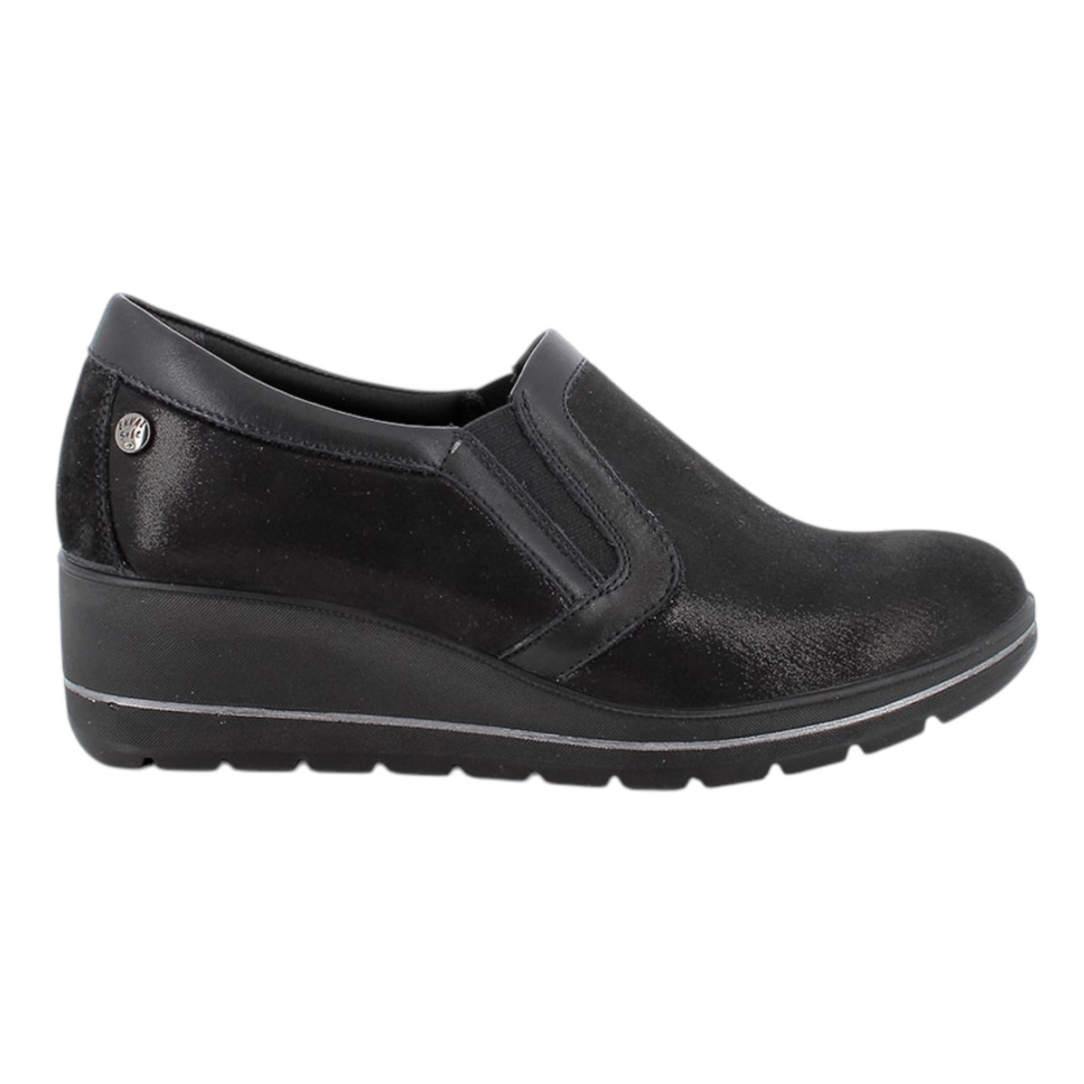 Enval Soft Slip On Donna in Tessuto Nero con Zeppa Alta 50mm