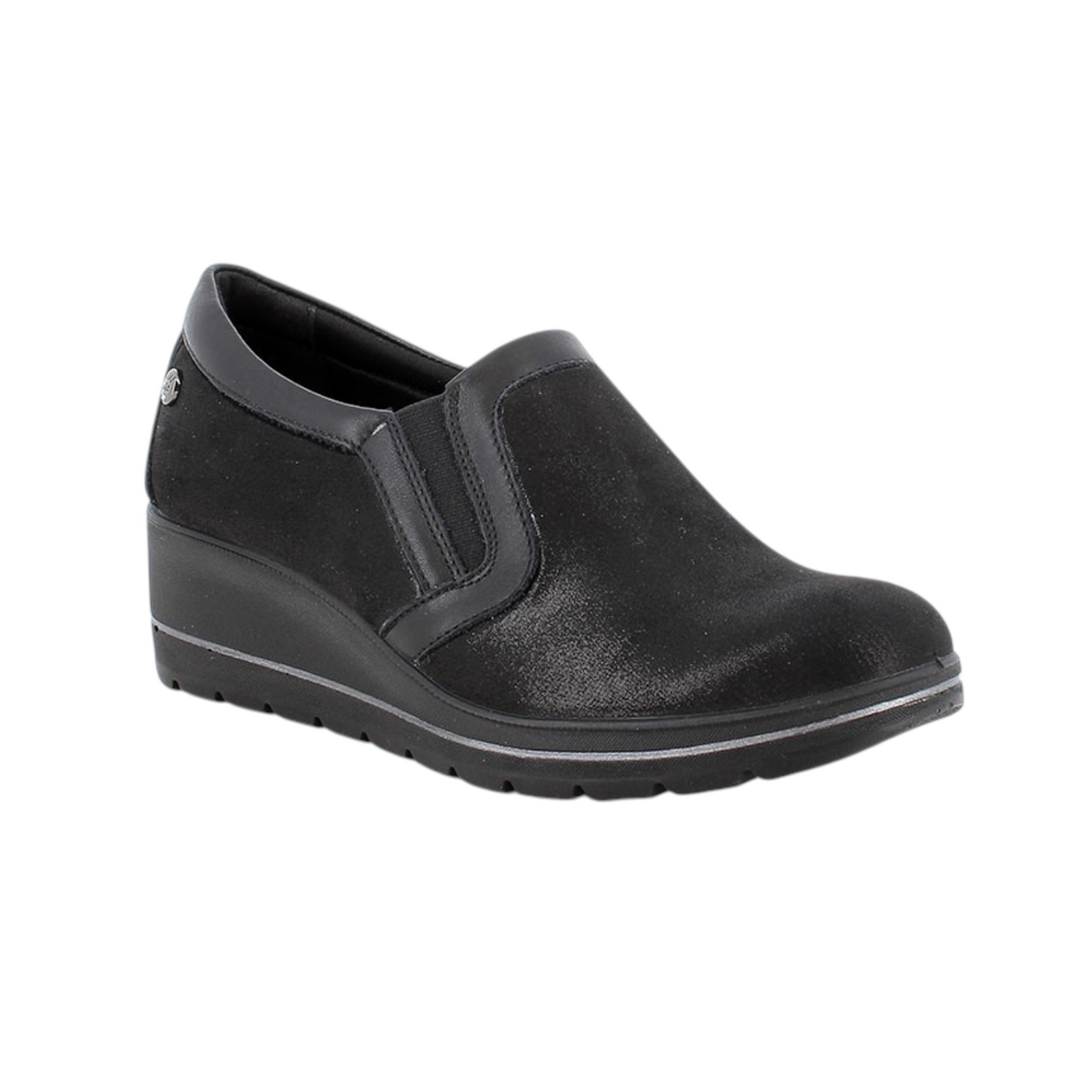 Enval Soft Slip On Donna in Tessuto Nero con Zeppa Alta 50mm