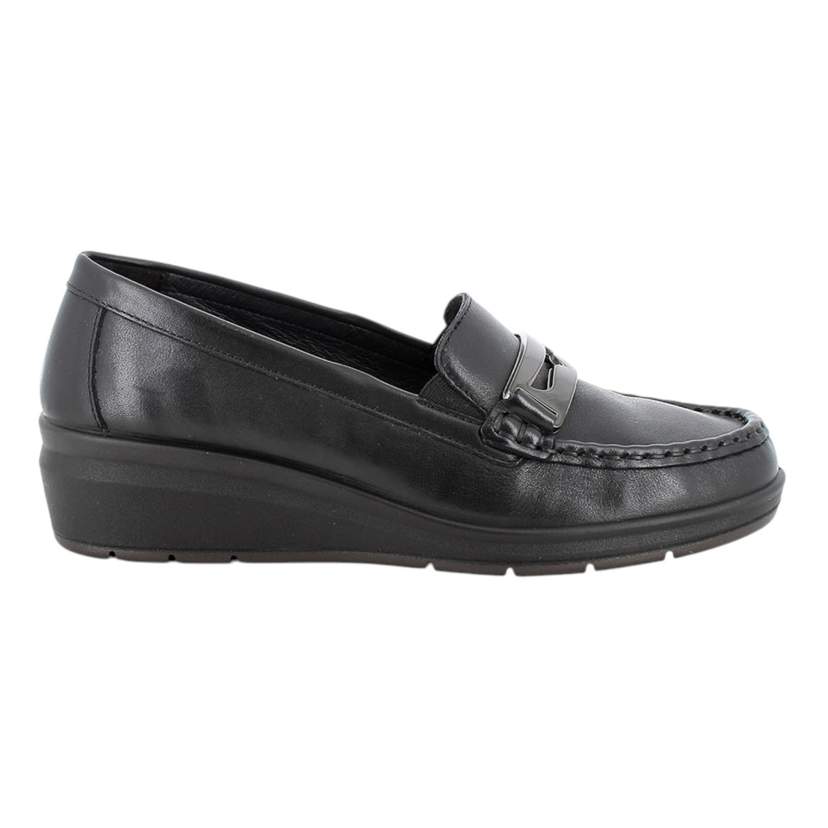 Enval Soft Mocassino Donna Nero in Pelle con Accessorio e Zeppa Alta 40mm