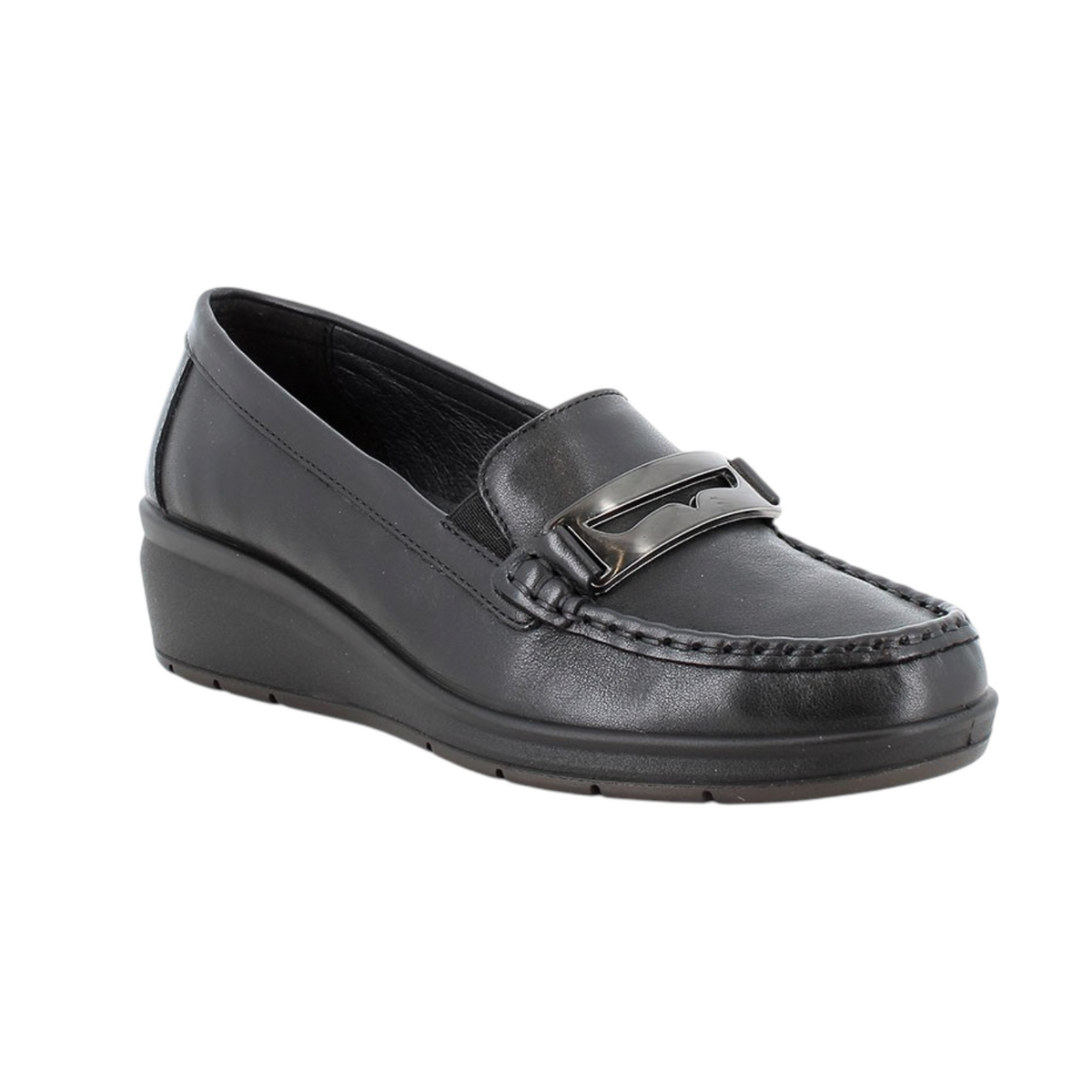 Enval Soft Mocassino Donna Nero in Pelle con Accessorio e Zeppa Alta 40mm