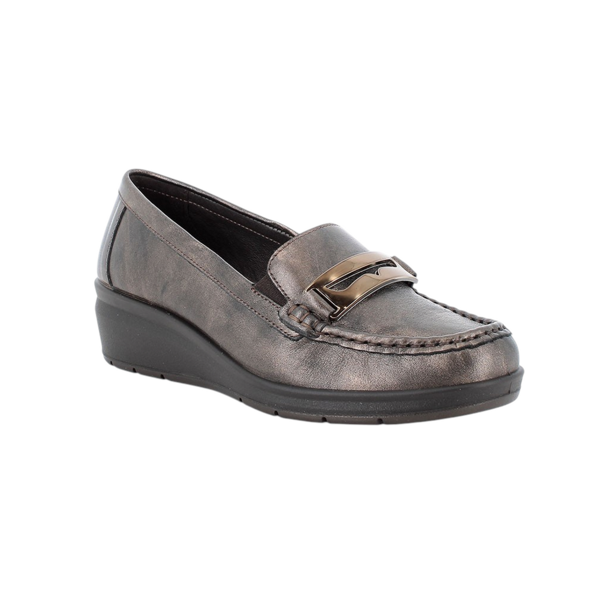 Enval Soft Mocassino Donna Bronzo in Pelle con Accessorio e Zeppa Alta 40mm