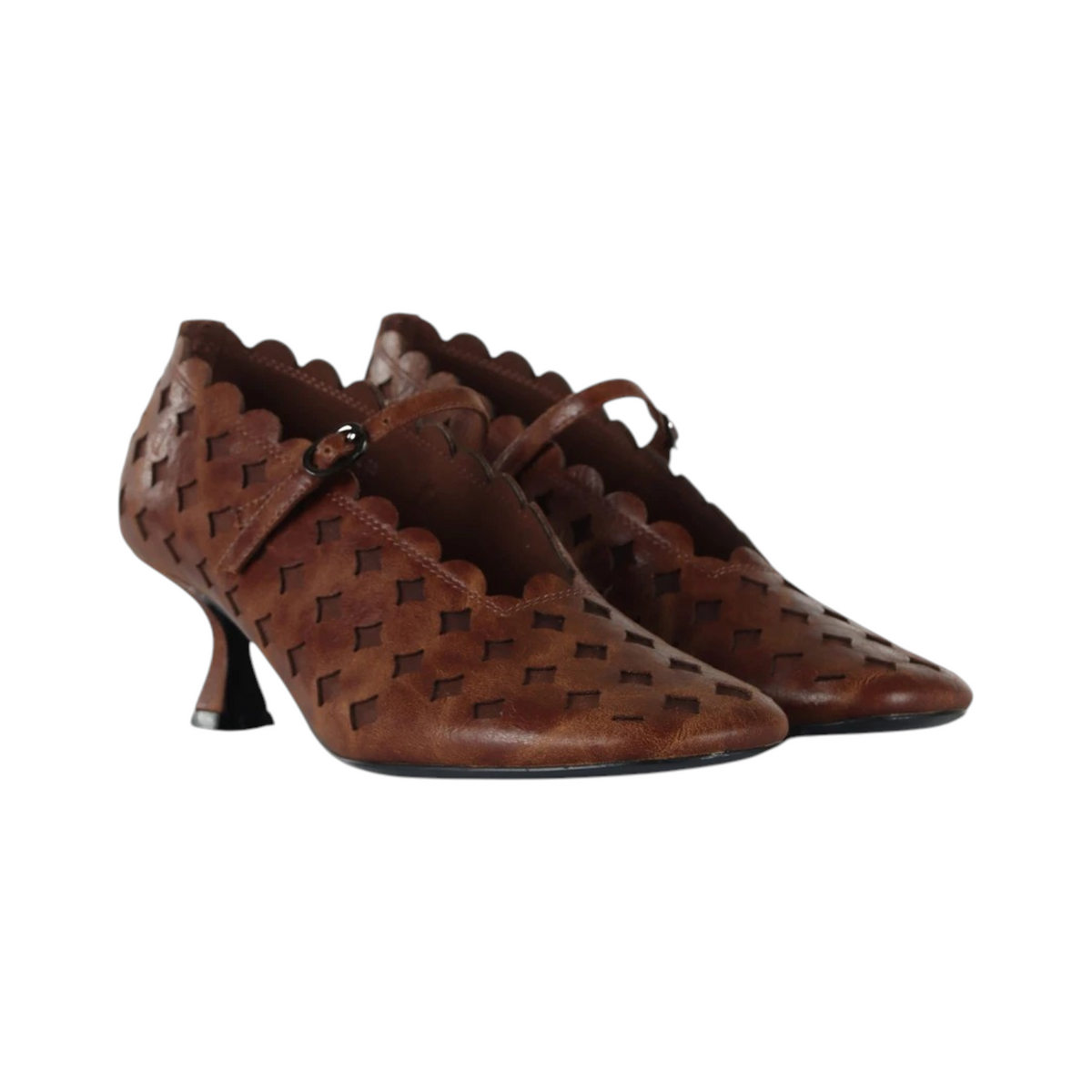 Manufacture d'essai Dècollettè Donna in Pelle Marrone e Cinturino con Tacco a Rocchetto Alto 60mm
