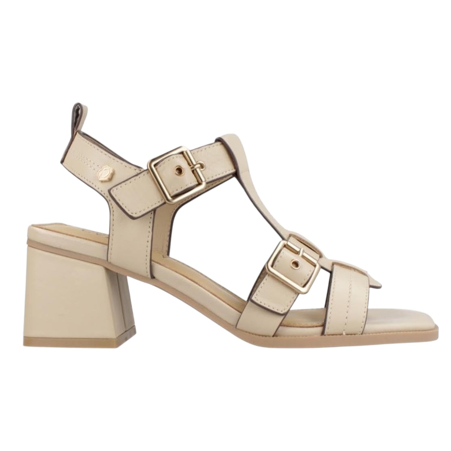 Carmela Sandalo Donna in Pelle Beige con Cinturini e Tacco Largo Alto 70mm