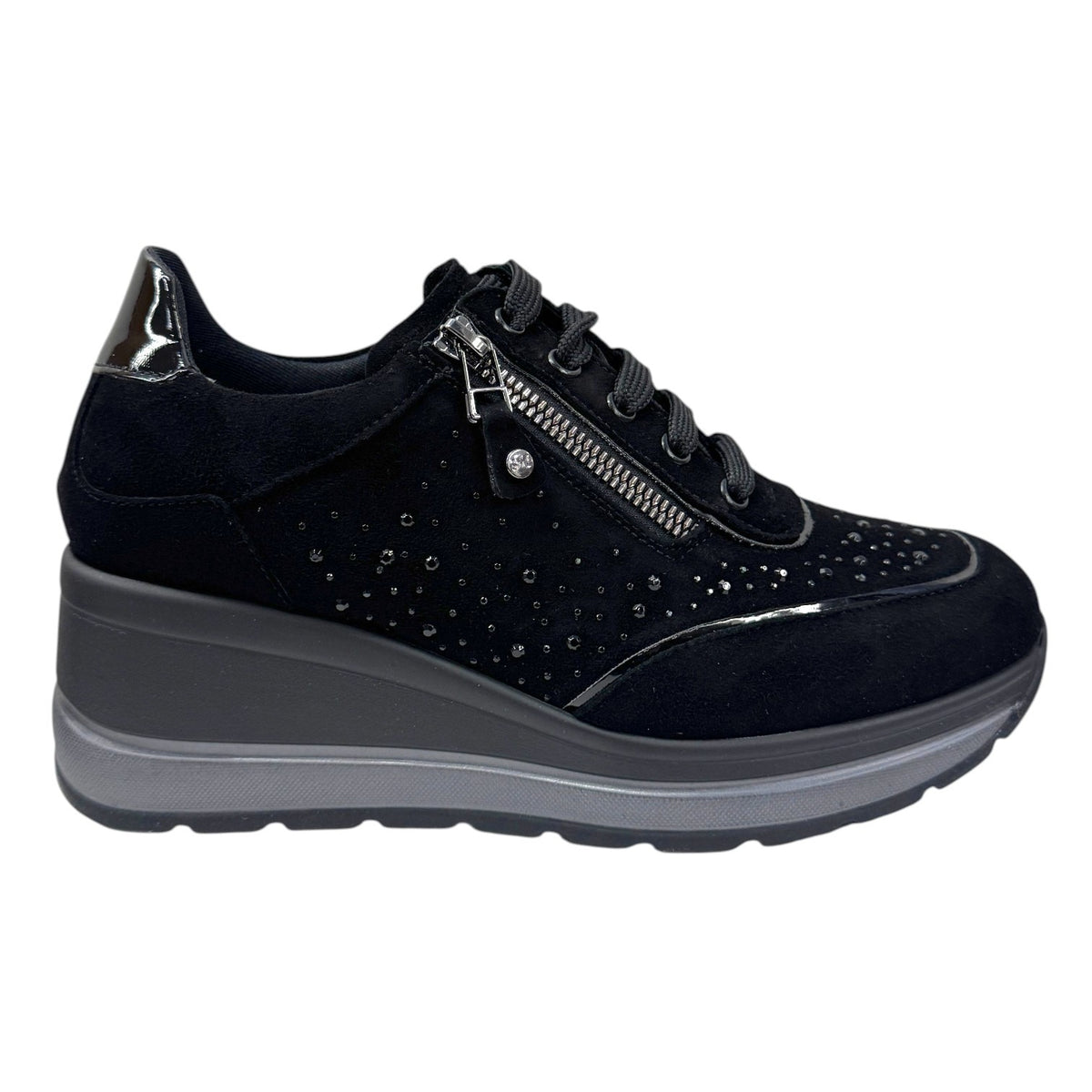Melluso Sneakers Donna Nera con Strass e Zeppa Alta 70mm