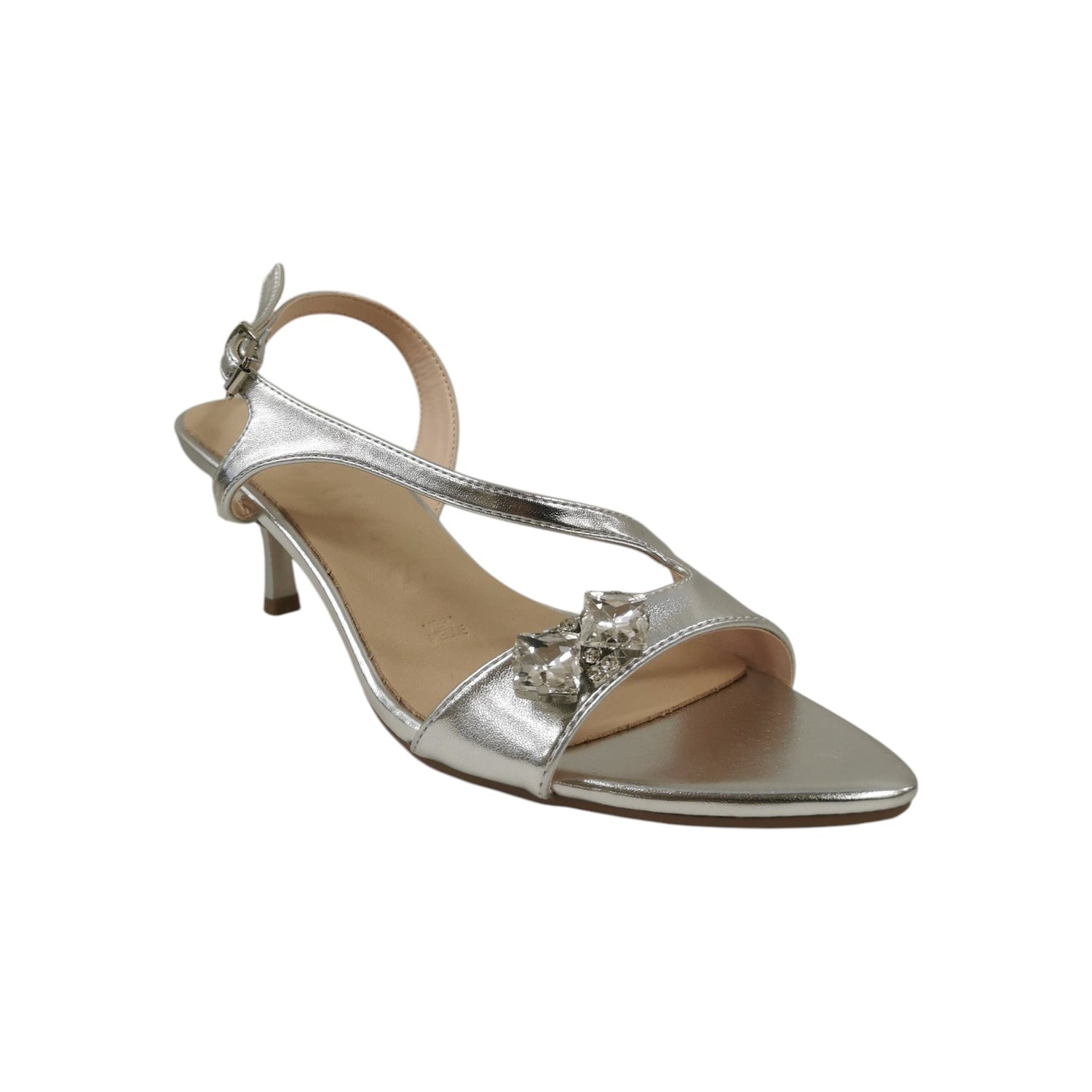 IKaros Sandalo Donna in Ecopelle Argento con Accessorio Gioiello e Tacco Alto 65mm