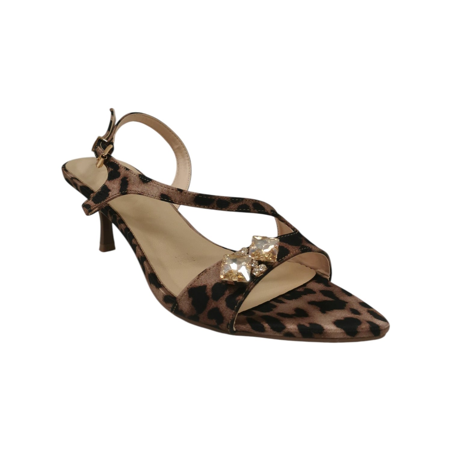 IKaros Sandalo Donna in Ecopelle Leopardato con Accessorio Gioiello e Tacco Alto 65mm