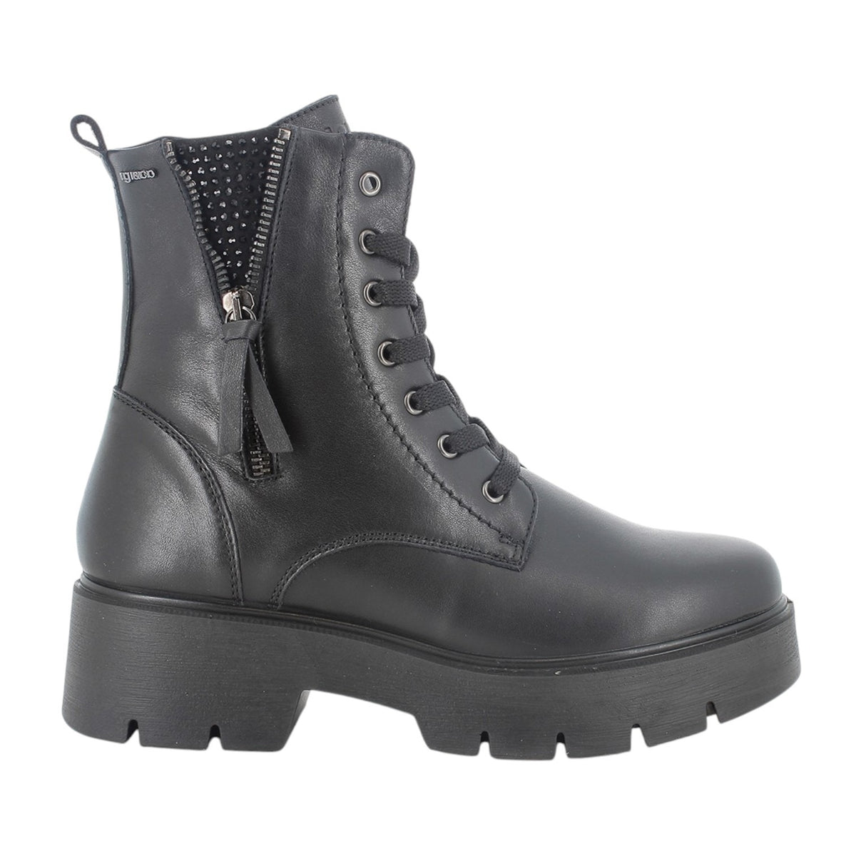 Igi&Co Anfibio Donna in Pelle Nera con Lacci e Strass