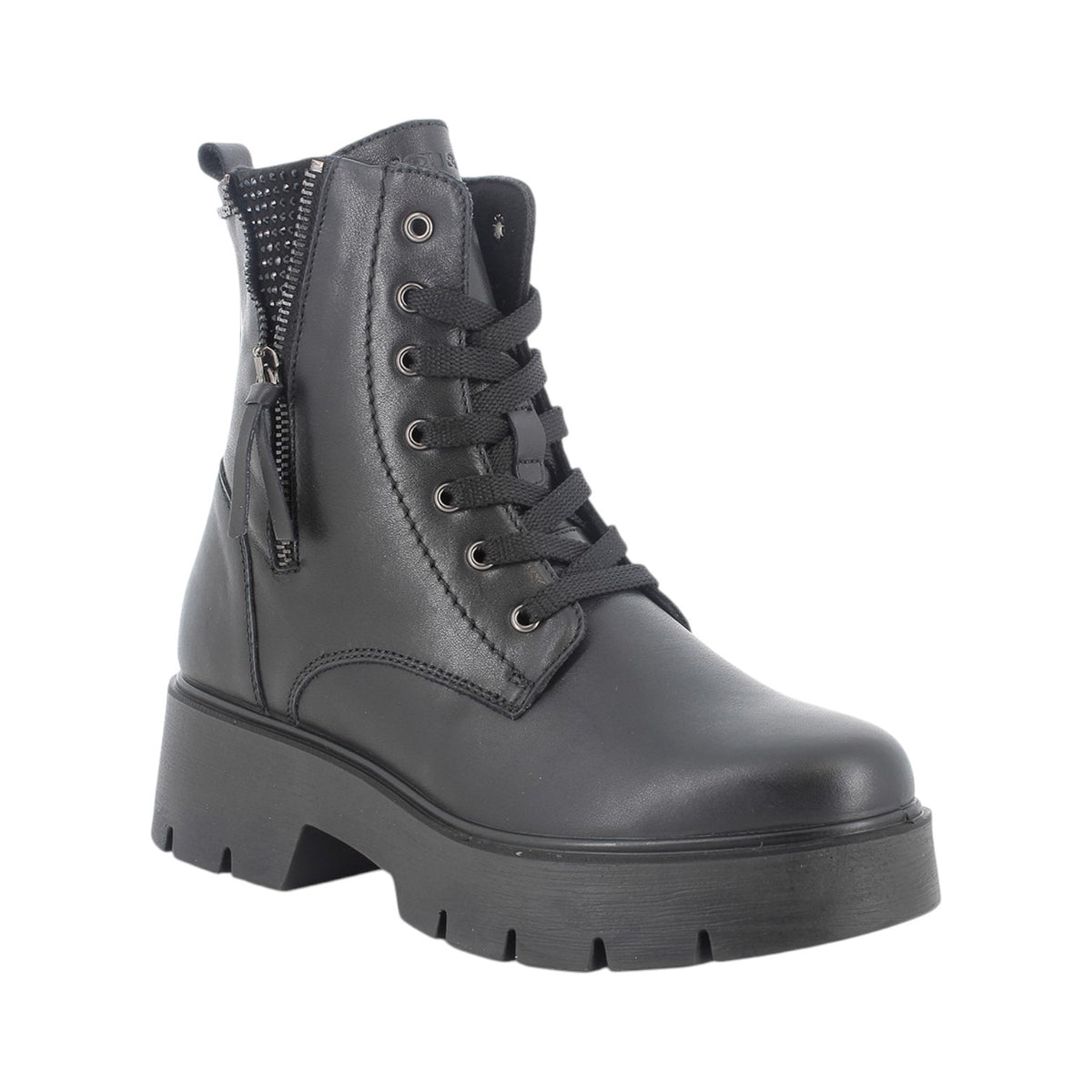 Igi&Co Anfibio Donna in Pelle Nera con Lacci e Strass