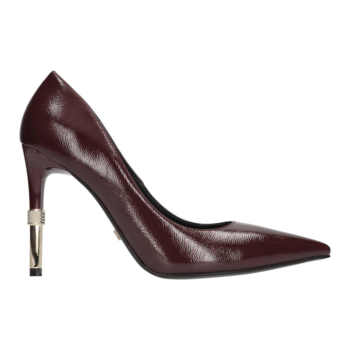 4US Dècollettè Donna in Vernice Bordeaux con Tacco Alto 100mm e Dettaglio Oro