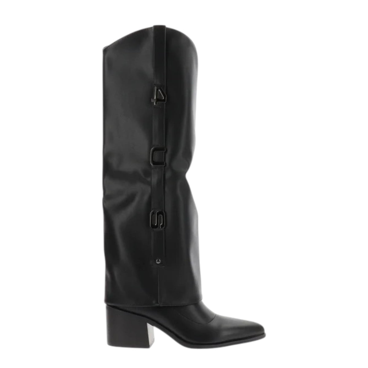 4Us Stivale Donna Nero con Gambale Removibile e Tacco Largo Alto 70mm