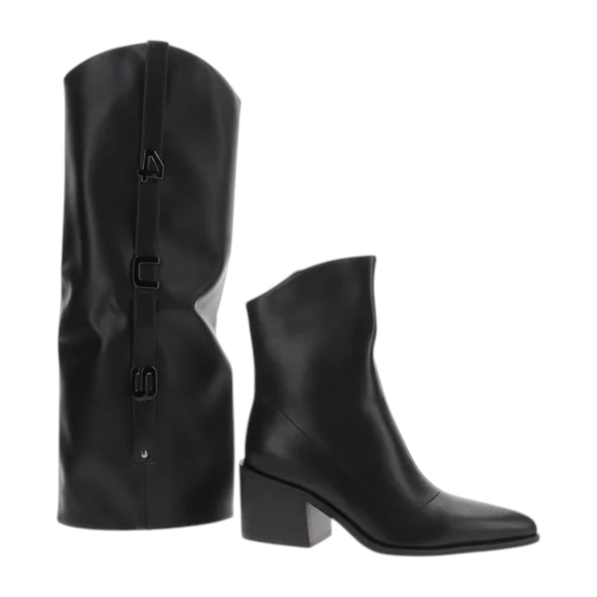 4Us Stivale Donna Nero con Gambale Removibile e Tacco Largo Alto 70mm