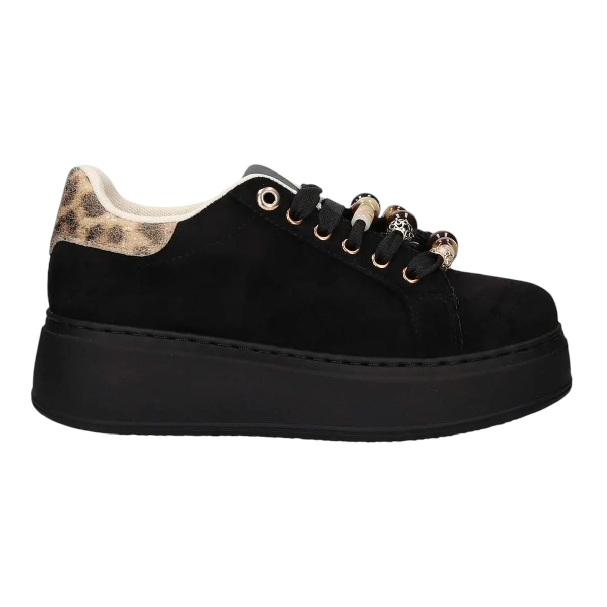 Ninì Sneakers Donna Platform in Camoscio Sintetico Nero con Charms