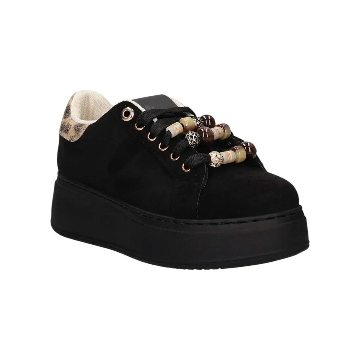 Ninì Sneakers Donna Platform in Camoscio Sintetico Nero con Charms