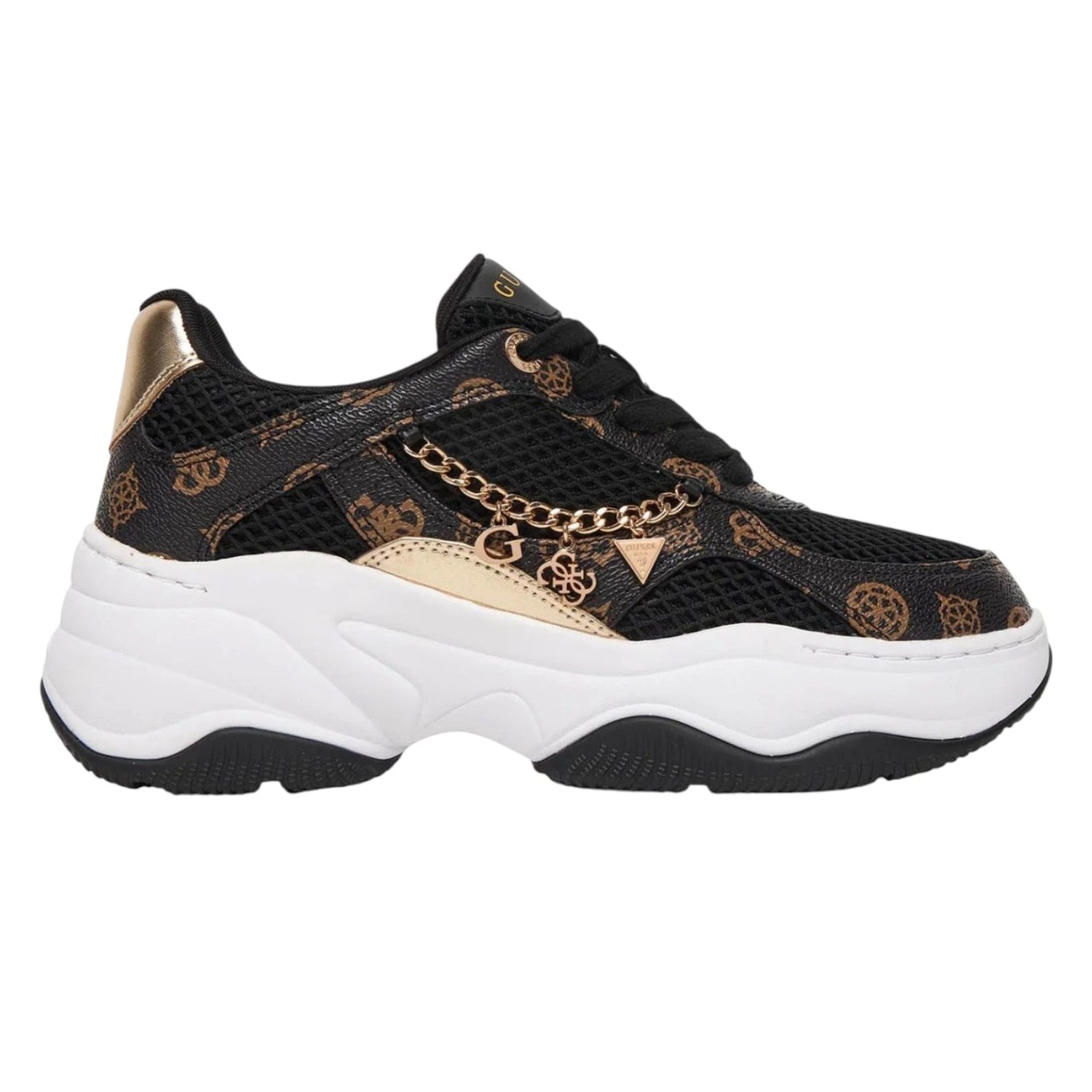 Guess Sneakers Donna Nero Marrone Logo e Charms