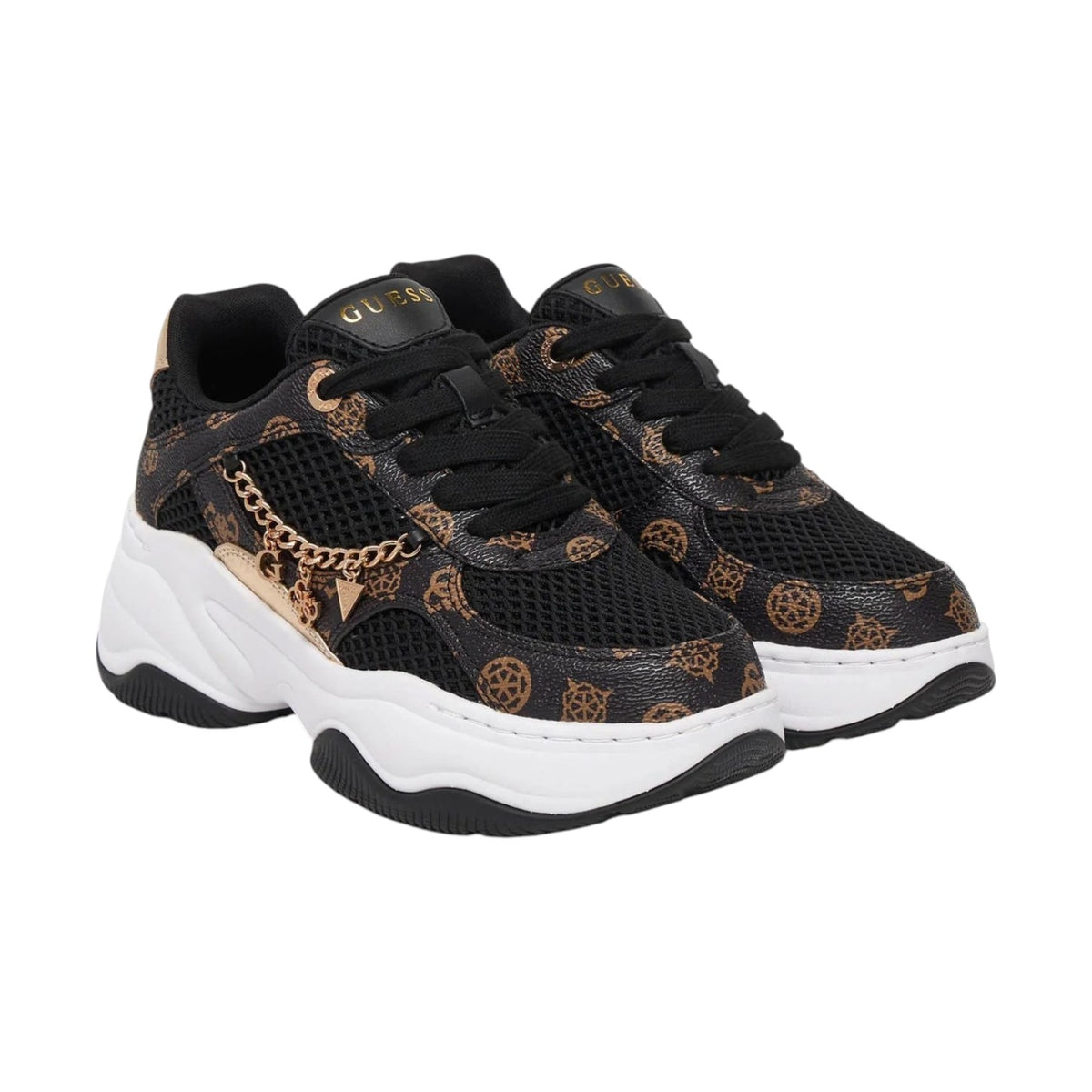 Guess Sneakers Donna Nero Marrone Logo e Charms