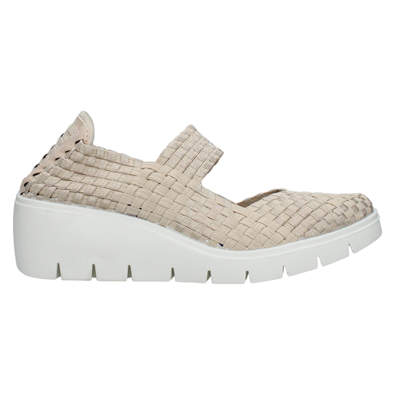 Enval Soft Ballerina Donna Intrecciato in Tessuto Beige con Zeppa Alta 55mm