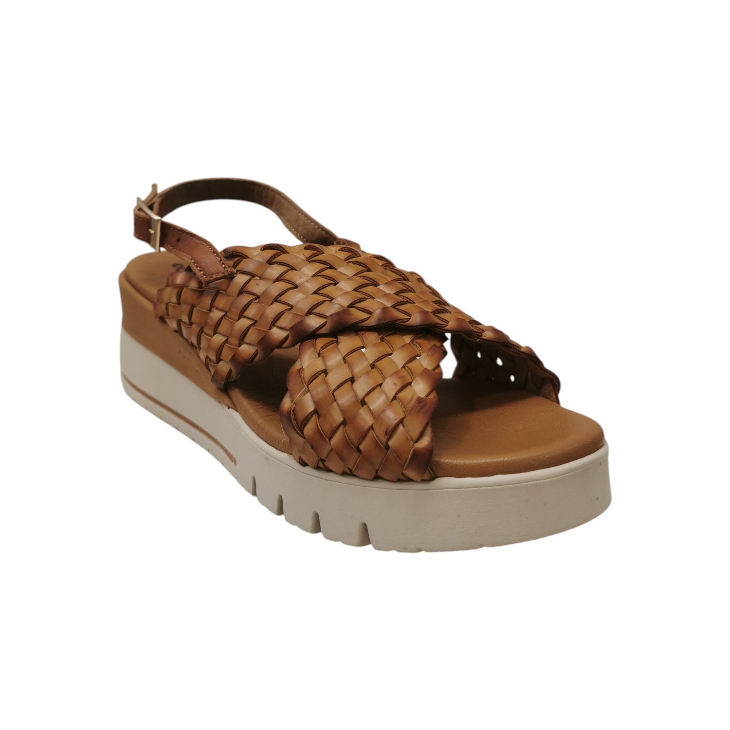 Laura Bizzarri Sandalo Donna in Pelle Intrecciata Cuoio con Zeppa Alta 60mm