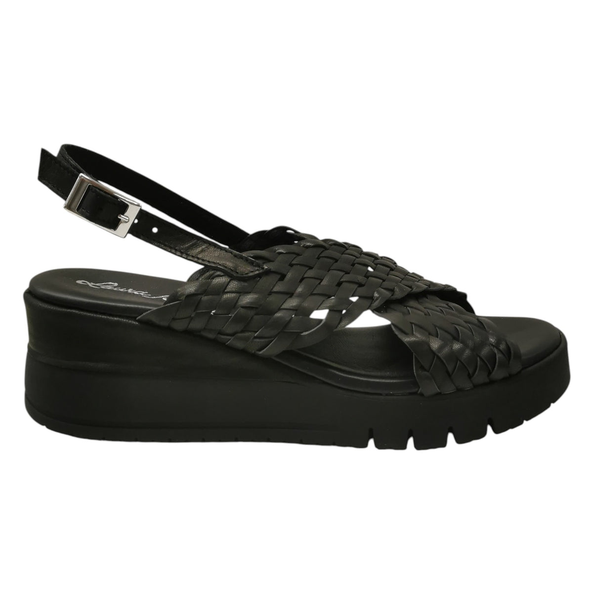 Laura Bizzarri Sandalo Donna in Pelle Intrecciata Nera con Zeppa Alta 60mm