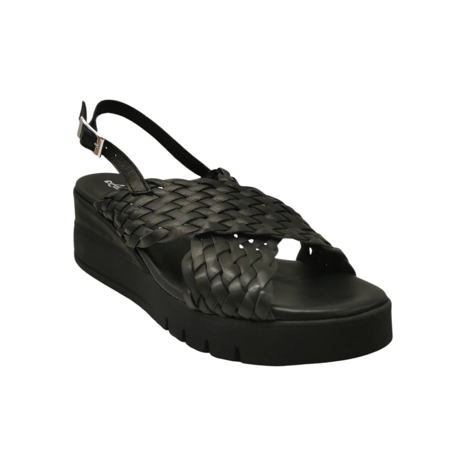 Laura Bizzarri Sandalo Donna in Pelle Intrecciata Nera con Zeppa Alta 60mm
